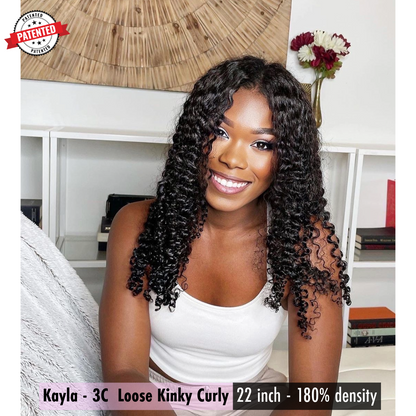 Kayla - 3c - Virgin Burmese Hair - Loose Kinky Curly - InVisiRoot® Thin-Part™️Wig