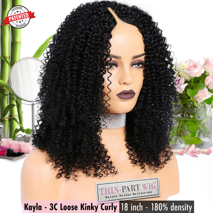 Kayla - 3c - Virgin Burmese Hair - Loose Kinky Curly - InVisiRoot® Thin-Part™️Wig