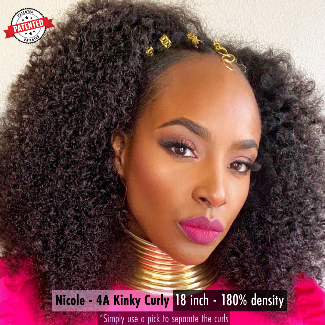 Nicole - 4a - Virgin Burmese  Hair - Kinky Curly - InVisiRoot® Thin-Part™️Wig