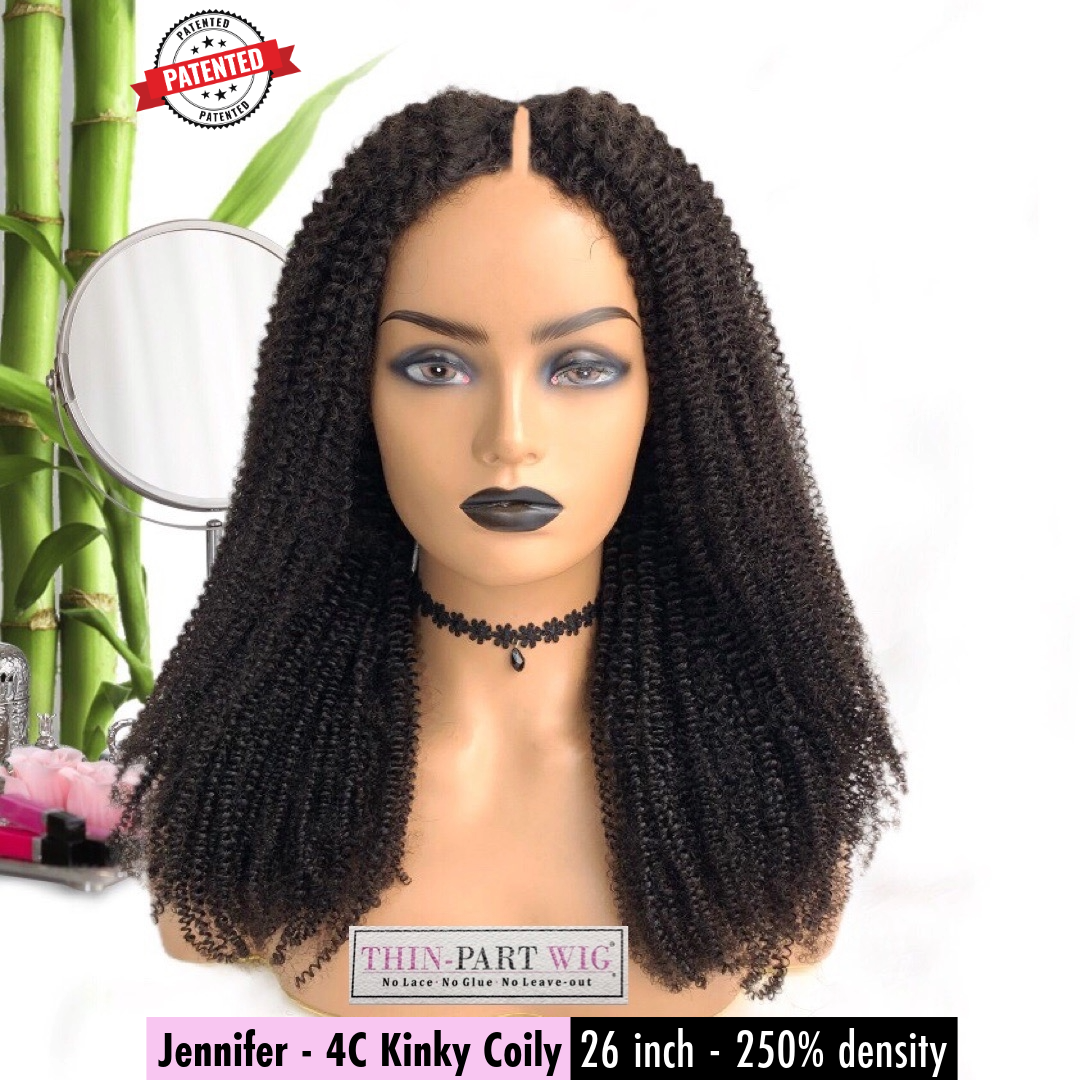 Jennifer - 4c - Virgin Burmese Hair - Kinky Coily - InVisiRoot® Thin-Part™️Wig