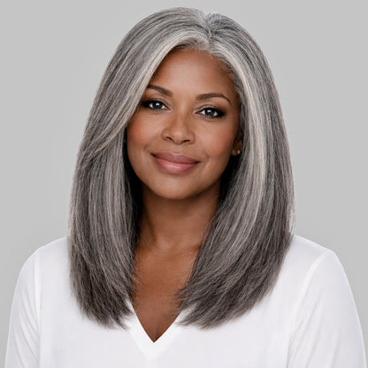 Salt & Pepper Yaki Silk Pressed -  InVisiRoot® Clip-ins (AKA TrueRoot™ Clip-ins) (Copy)